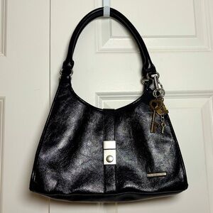 RACHEL ZOE Black Shiny PU Leather Shoulder Handbag